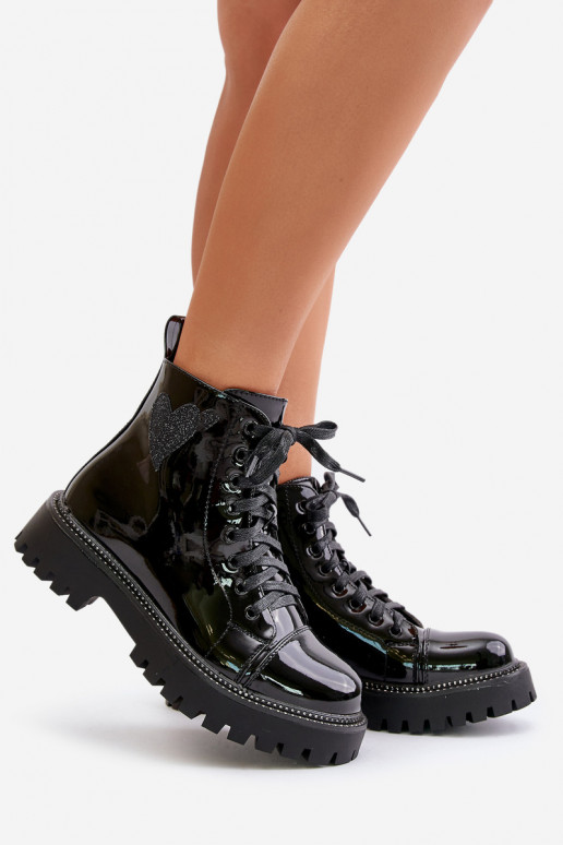 Lakované Boty Na Zip S Dekorativním Srdcem Černé Obeena Lakované Boty Na Zip S Dekorativním Srdcem Černé Obeena