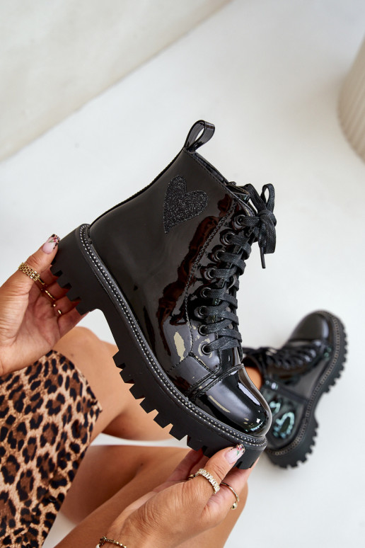 Lakované Boty Na Zip S Dekorativním Srdcem Černé Obeena Lakované Boty Na Zip S Dekorativním Srdcem Černé Obeena