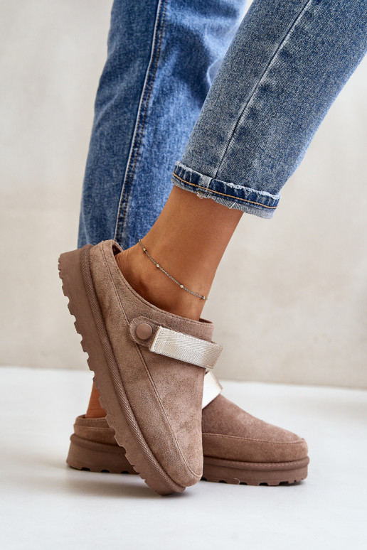 Dámské Pantofle Zateplené Kožíškem Na Platformě Hnědé Azida