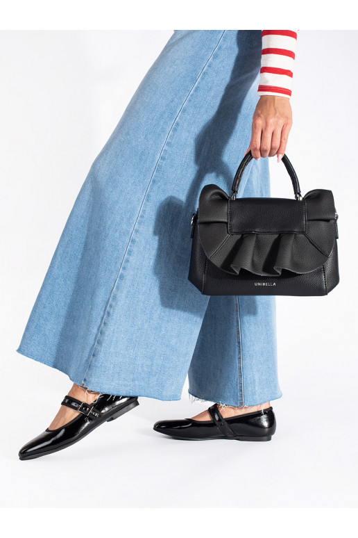 Černá dámská kabelka s ozdobným volánem