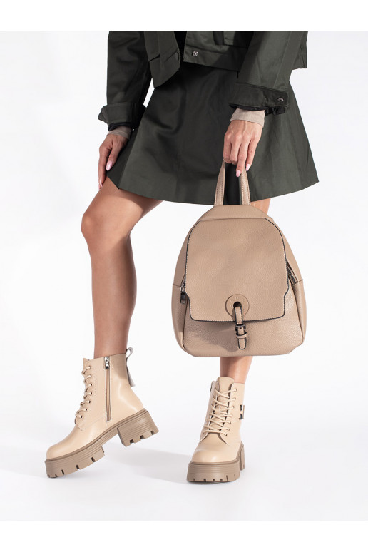 Kožené béžové kotníkové boty na hrubé podrážce