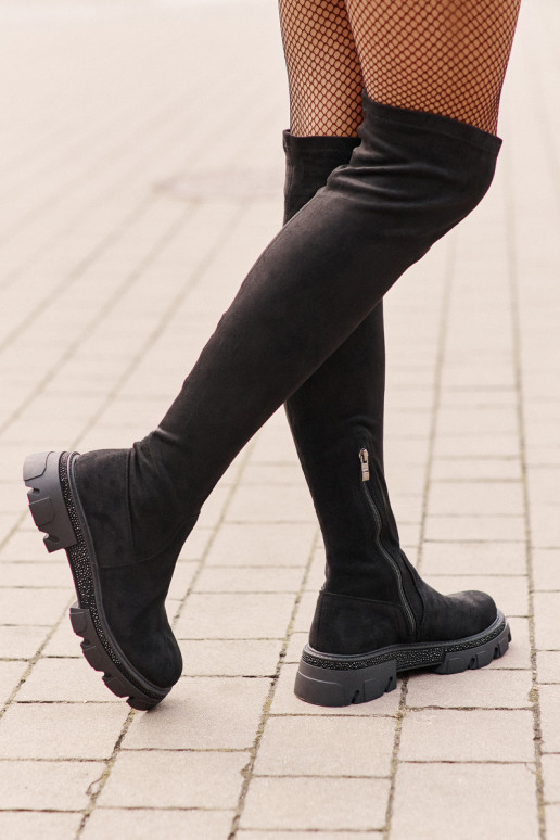 Dámské Kozačky Nad Kolena Eko Sametové Černé Irithalla