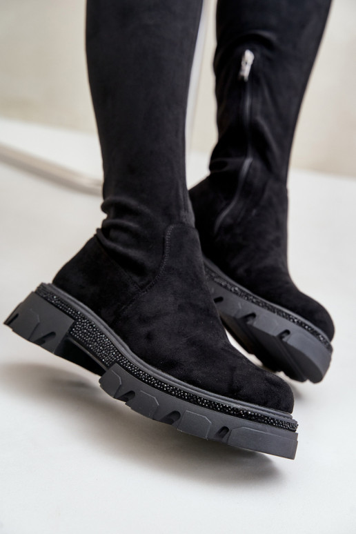 Dámské Kozačky Nad Kolena Eko Sametové Černé Irithalla