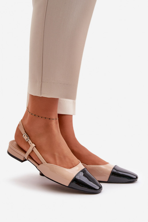 Lakované baleríny na nízkém podpatku s otevřenou patou béžové Kairael Lakované baleríny na nízkém podpatku s otevřenou patou béžové Kairael