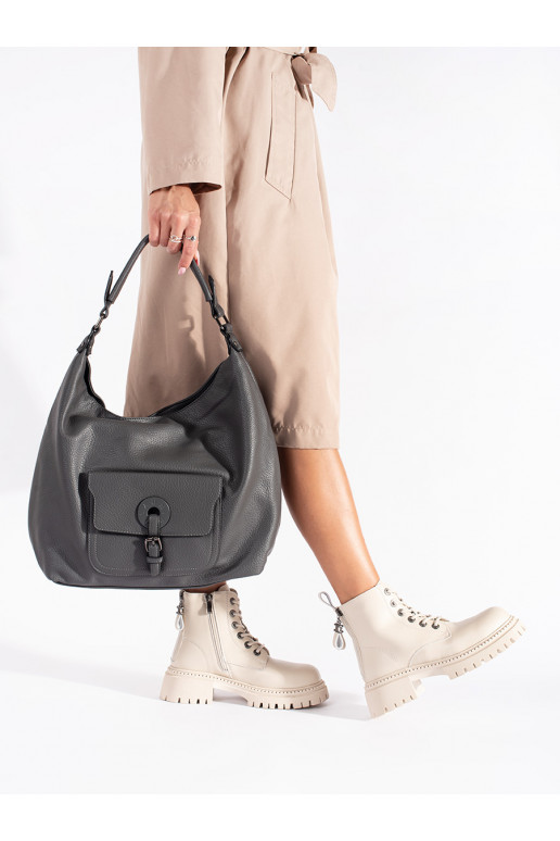 Kožené béžové dámské kotníkové boty na vázání