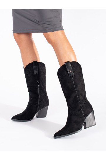 Černé semišové dámské kovbojky 2