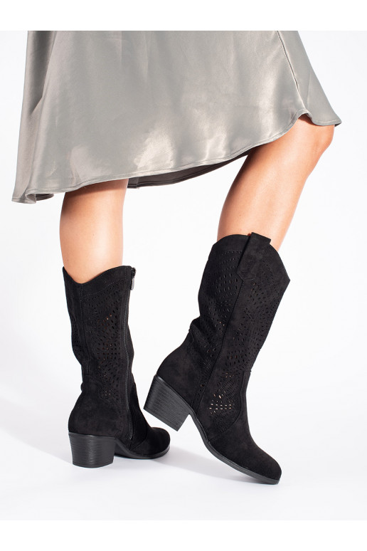 Černé dírkované dámské kovbojky