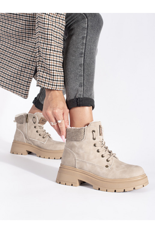 Béžové zateplené kotníkové dámské traperky