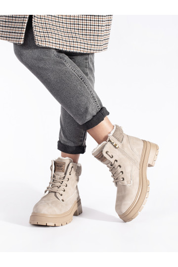 Béžové zateplené kotníkové dámské traperky 2