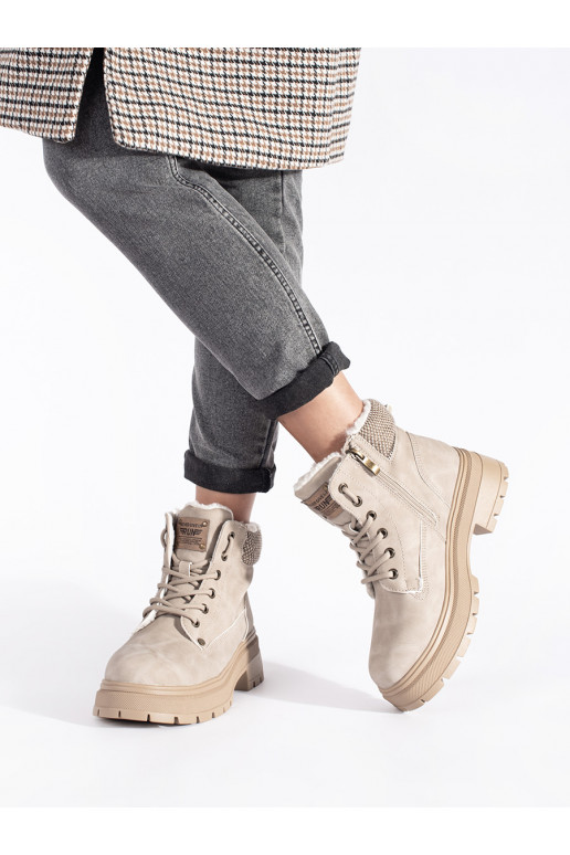 Béžové zateplené kotníkové dámské traperky