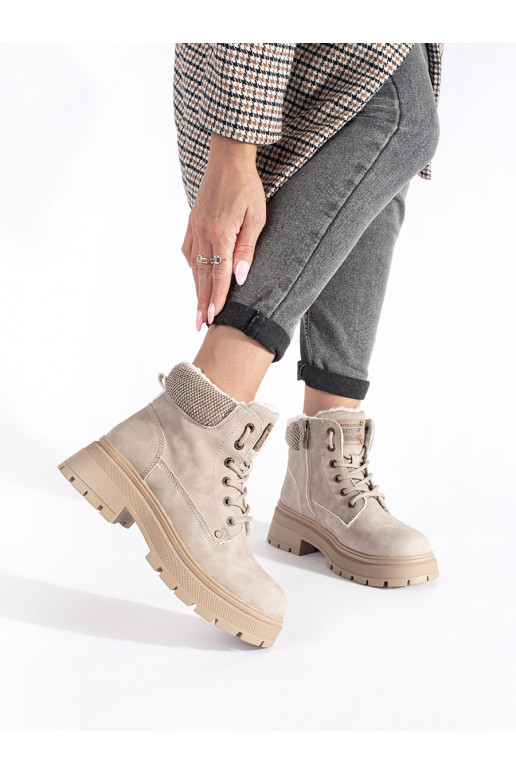 Béžové zateplené kotníkové dámské traperky