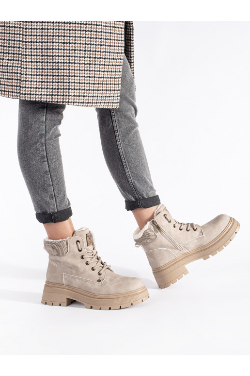 Béžové zateplené kotníkové dámské traperky