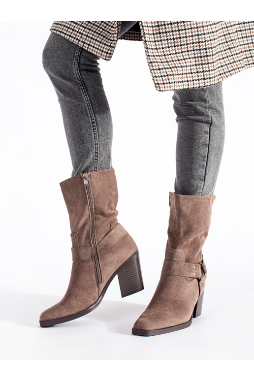 Semišové béžové kotníkové boty na sloupku