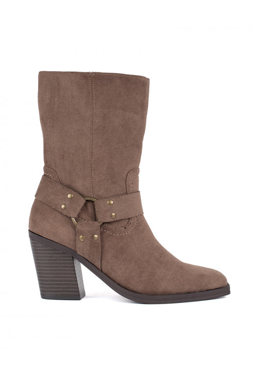 Semišové béžové kotníkové boty na sloupku