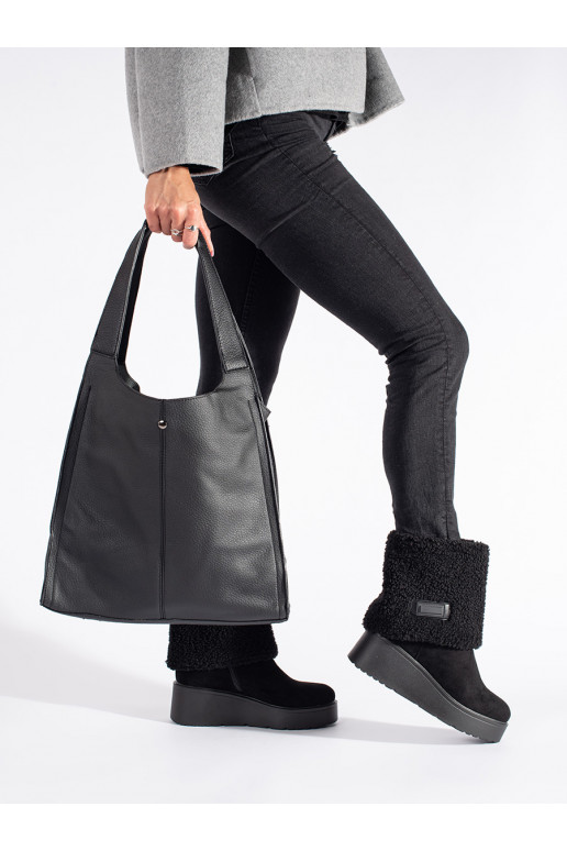 Černé zateplené dámské kozačky na klínku Černé zateplené dámské kozačky na klínku