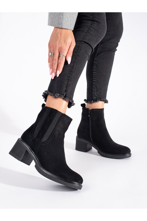 Černé semišové kotníkové boty štibletky na sloupku
