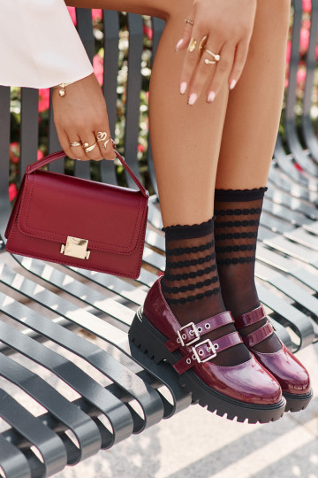 Dámské polobotky s pásky lakované bordové Terione 2