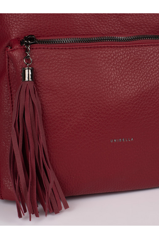 Červená dámská taška typu batoh s třásněmi