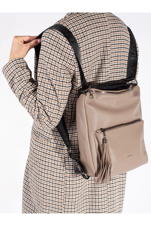 Béžová dámská taška typu batoh s třásněmi