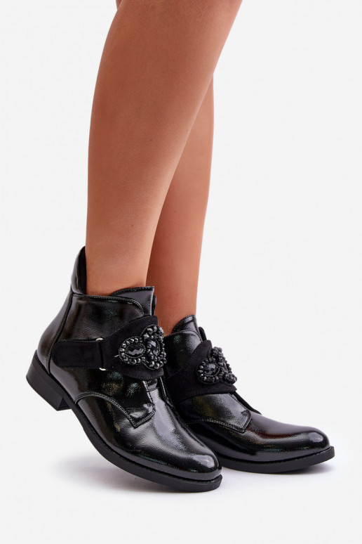 Lakované Dámské Boty S Ozdobou Zateplené Černé S.Barski HY42-021