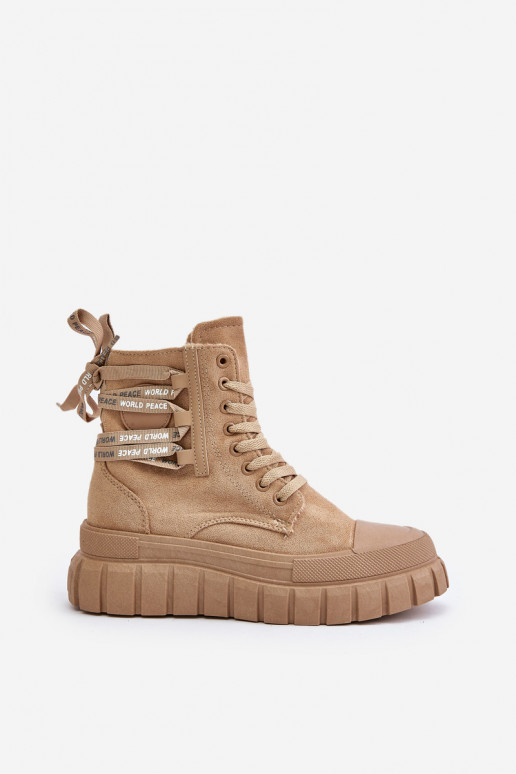 Dámské boty na platformě s ozdobným šněrováním hnědé Edidda