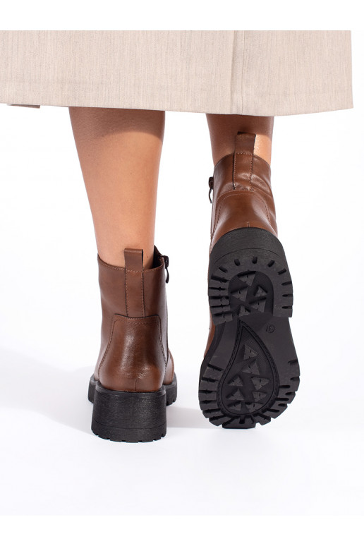 Kožené hnědé kotníkové boty na hrubé podrážce Sergio Leone