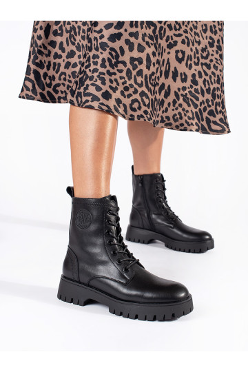 Černé šněrovací dámské kotníkové boty na platformě Sergio Leone
