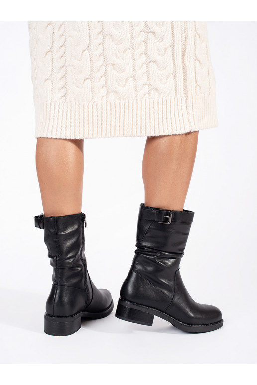 Černé kožené dámské zateplené kotníkové boty