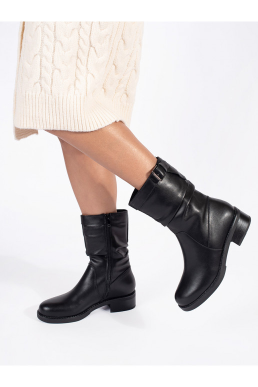 Černé kožené dámské zateplené kotníkové boty
