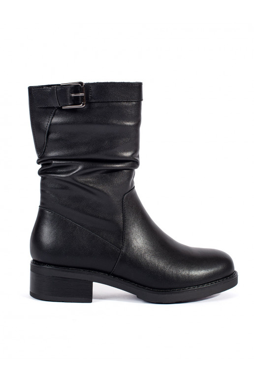Černé kožené dámské zateplené kotníkové boty
