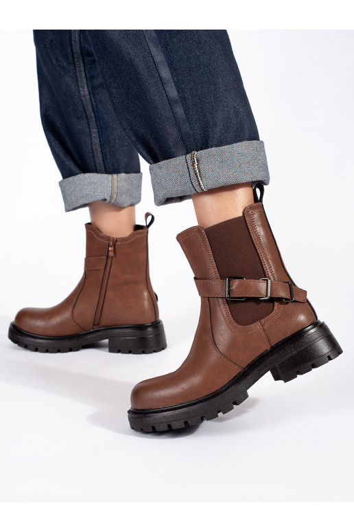 Hnědé kožené dámské štibletky na platformě Sergio Leone