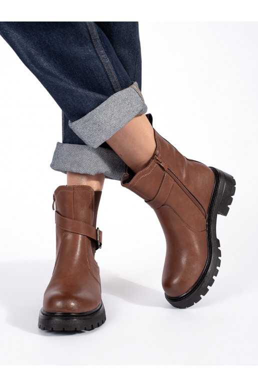 Hnědé kožené dámské štibletky na platformě Sergio Leone