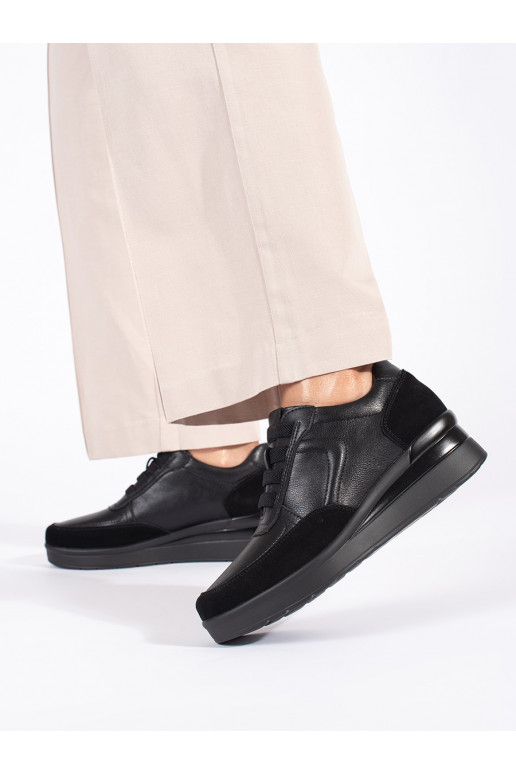 Černé kožené dámské polobotky na klínku Sergio Leone