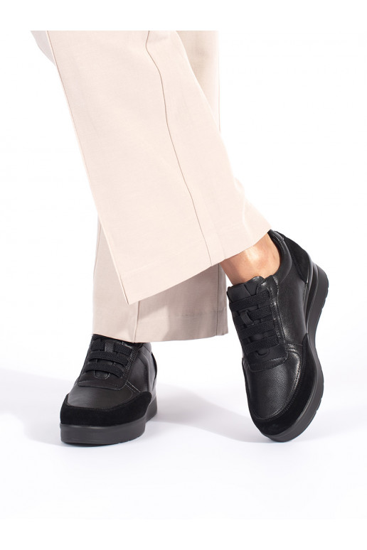 Černé kožené dámské polobotky na klínku Sergio Leone