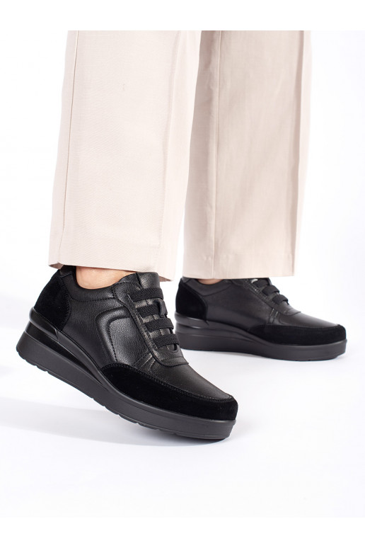 Černé kožené dámské polobotky na klínku Sergio Leone