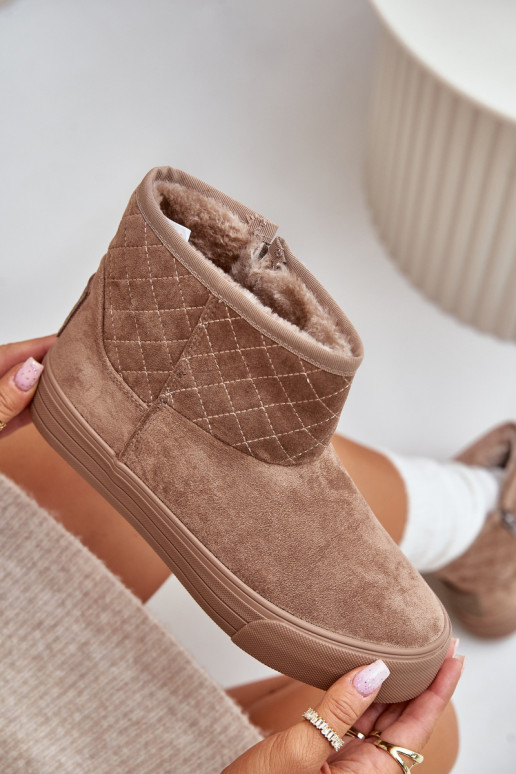 Sněhové boty na zip zateplené kožešinou Big Star OO274A524 Béžové Sněhové boty na zip zateplené kožešinou Big Star OO274A524 Béžové