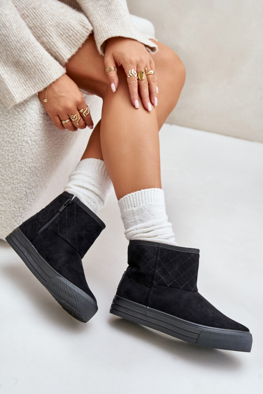 Sněžné boty na zip s kožešinovou podšívkou Big Star OO274A522 černé Sněžné boty na zip s kožešinovou podšívkou Big Star OO274A522 černé