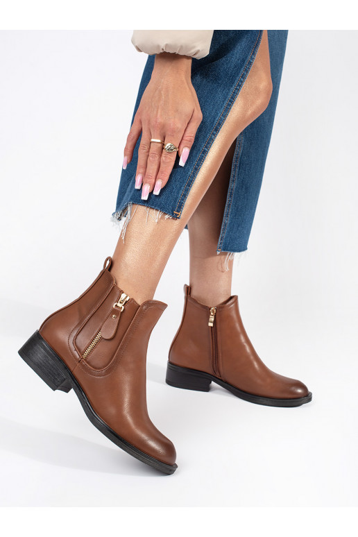 Hnědé dámské štibletky s ozdobným zipem