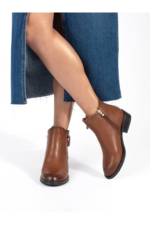 Hnědé dámské štibletky s ozdobným zipem