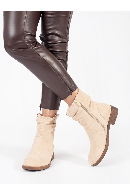 Béžové dámské kotníkové boty kovbojky