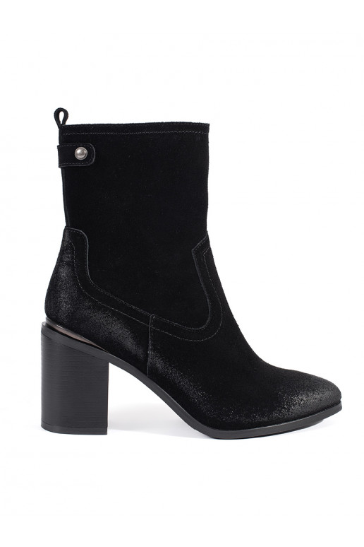 Černé kožené dámské kotníkové boty na sloupku Sergio Leone