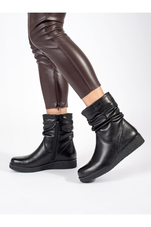 Černé kožené dámské boty na nízkém klínku s krčeným svrškem Sergio Leone