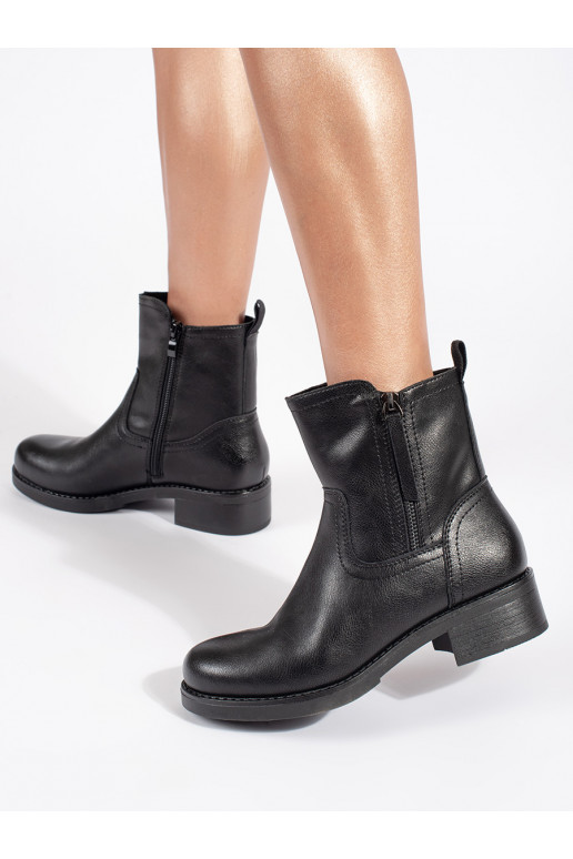 Černé kožené dámské kotníkové boty Sergio Leone