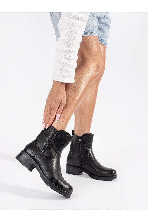 Černé kožené dámské kotníkové boty Sergio Leone
