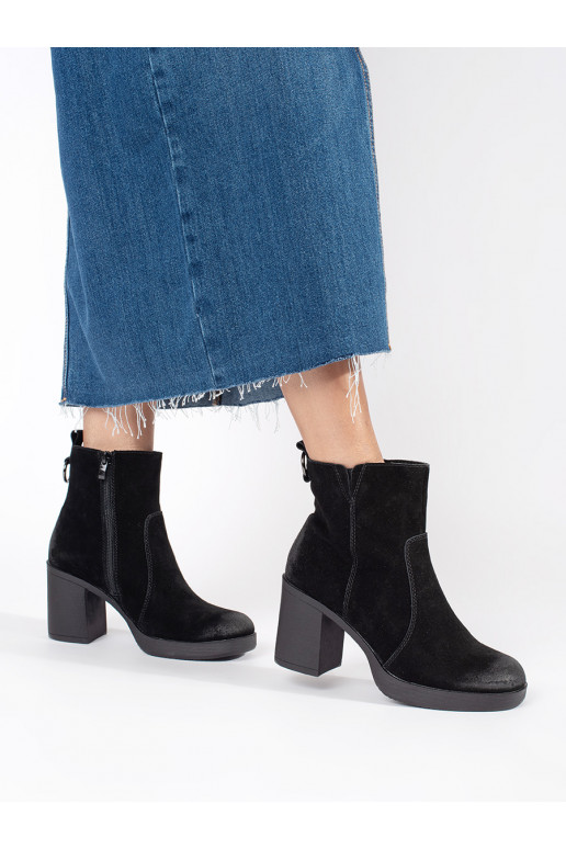 Černé kožené kotníkové dámské boty na sloupku Sergio Leone