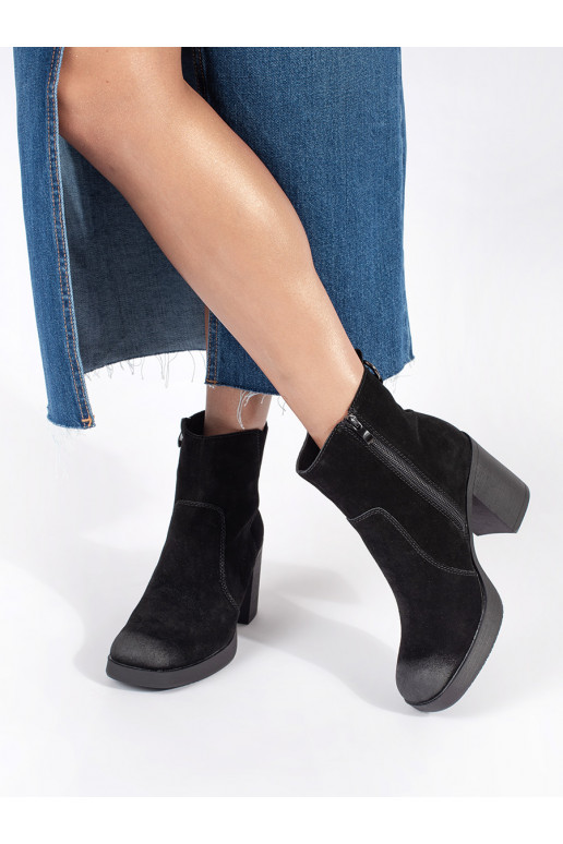 Černé kožené kotníkové dámské boty na sloupku Sergio Leone