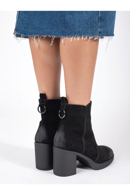 Černé kožené kotníkové dámské boty na sloupku Sergio Leone