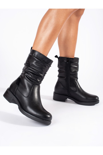 Černé kožené dámské kotníkové boty na nízkém podpatku Sergio Leone 2