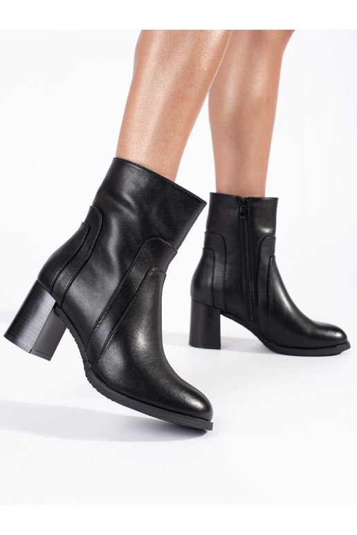 Černé kožené dámské kotníkové boty na sloupkovém podpatku Sergio Leone