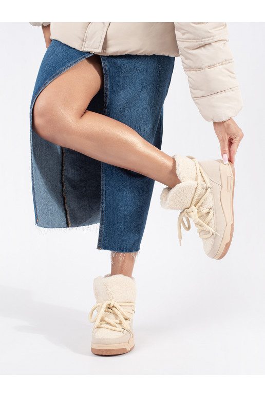 Béžové dámské sněhule na hrubé podrážce